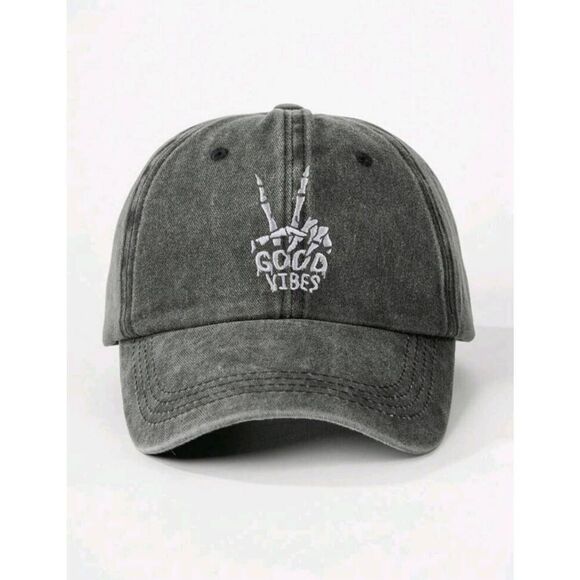 Elizabeth Besich Accessories - 2/$30 Dark Grey Ladies Good Vibes Embroidered Hat